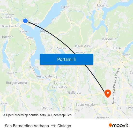 San Bernardino Verbano to Cislago map