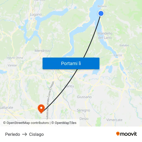 Perledo to Cislago map