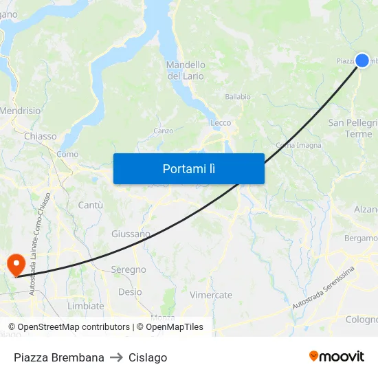 Piazza Brembana to Cislago map