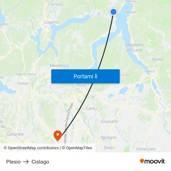 Plesio to Cislago map