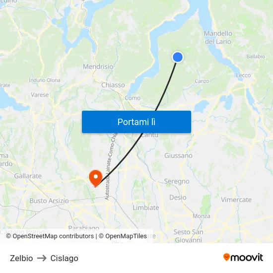 Zelbio to Cislago map