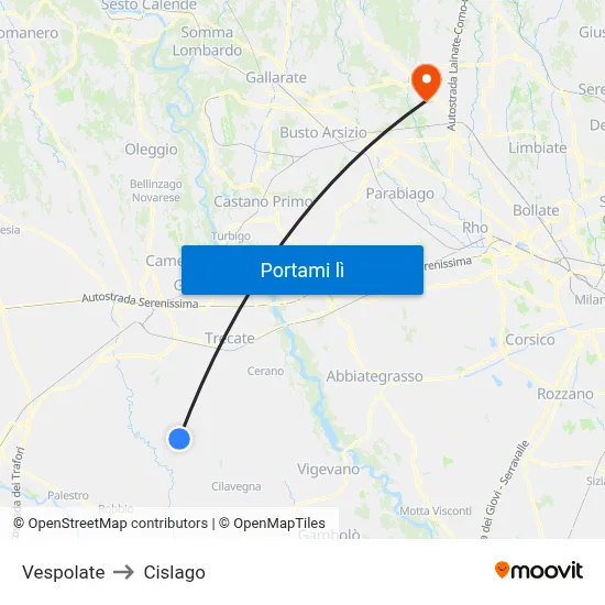 Vespolate to Cislago map