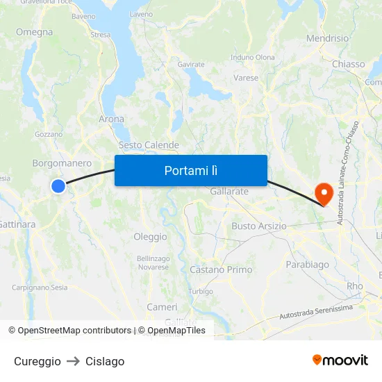 Cureggio to Cislago map