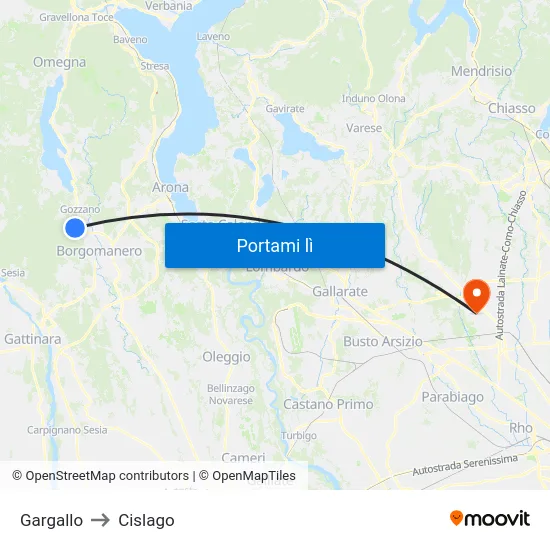 Gargallo to Cislago map