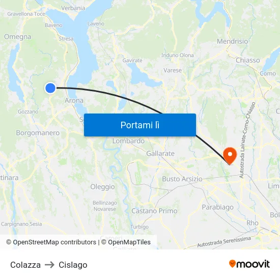 Colazza to Cislago map