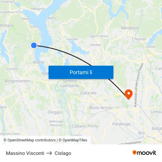 Massino Visconti to Cislago map