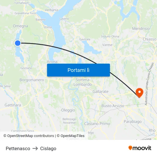 Pettenasco to Cislago map