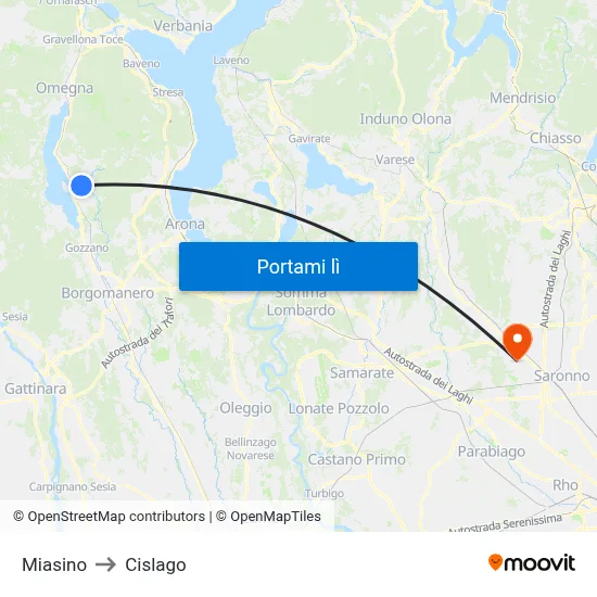 Miasino to Cislago map