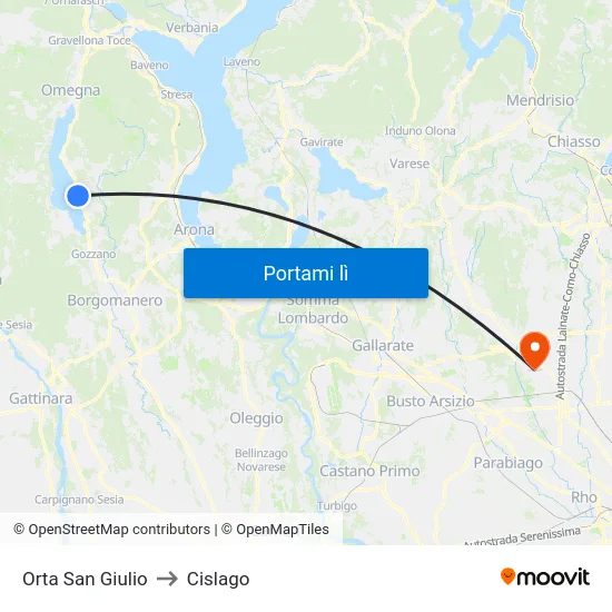 Orta San Giulio to Cislago map
