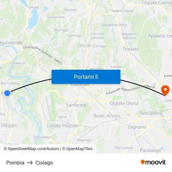 Pombia to Cislago map