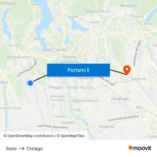 Suno to Cislago map