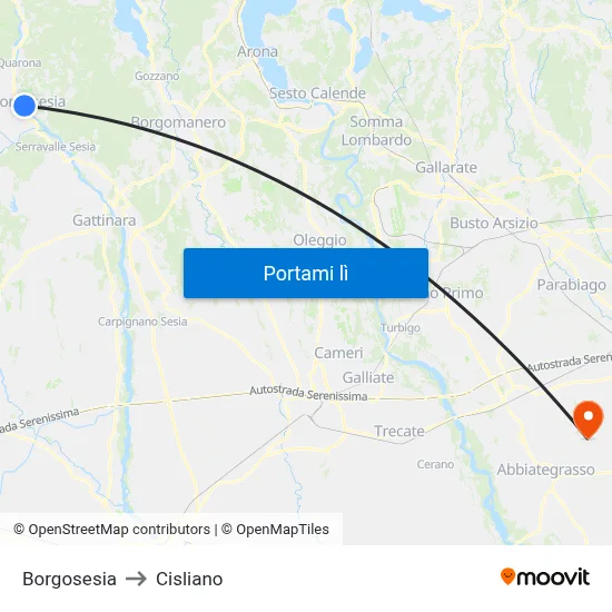 Borgosesia to Cisliano map