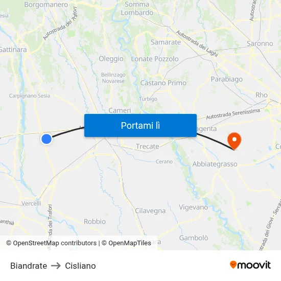 Biandrate to Cisliano map