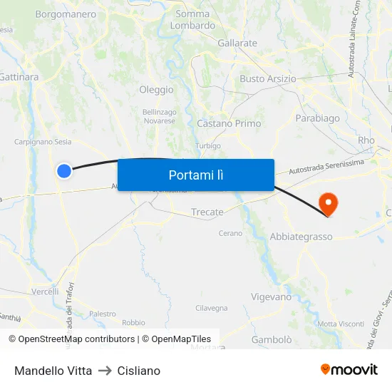 Mandello Vitta to Cisliano map