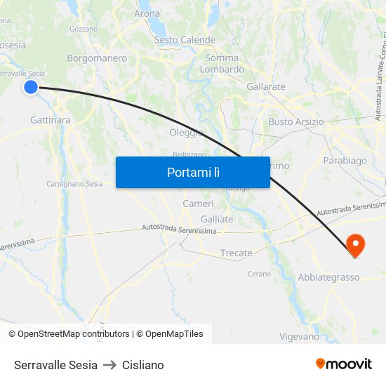 Serravalle Sesia to Cisliano map