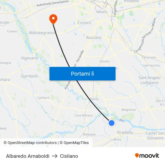 Albaredo Arnaboldi to Cisliano map