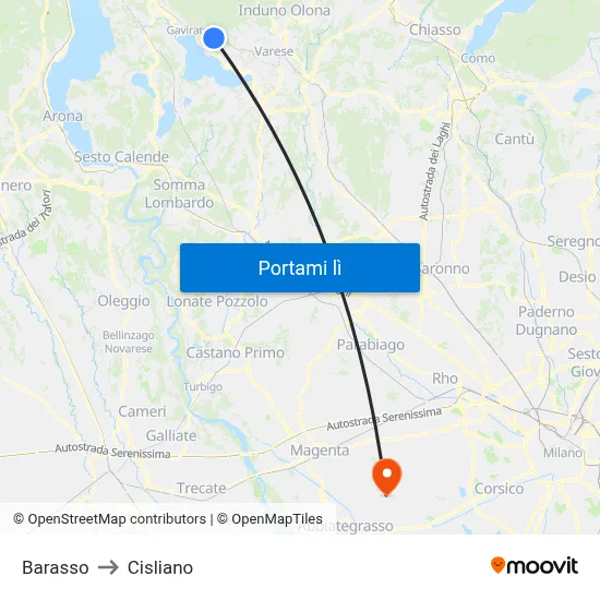 Barasso to Cisliano map
