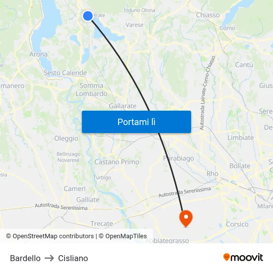 Bardello to Cisliano map