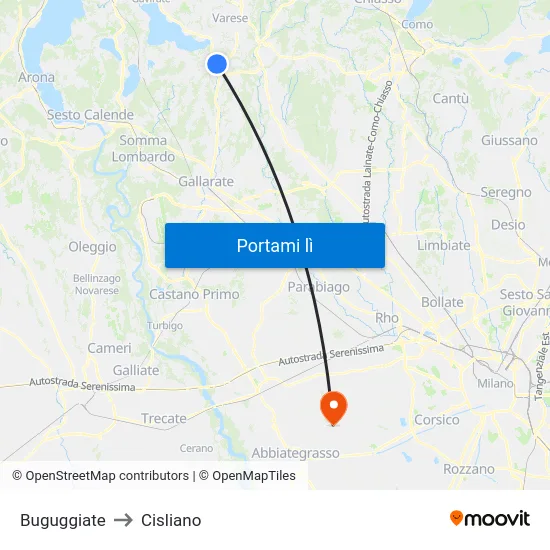 Buguggiate to Cisliano map