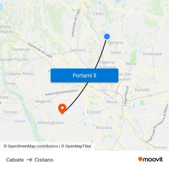 Cabiate to Cisliano map