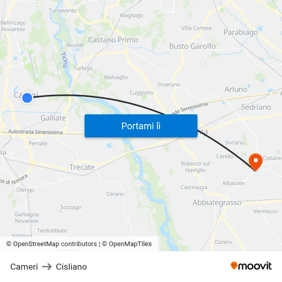 Cameri to Cisliano map