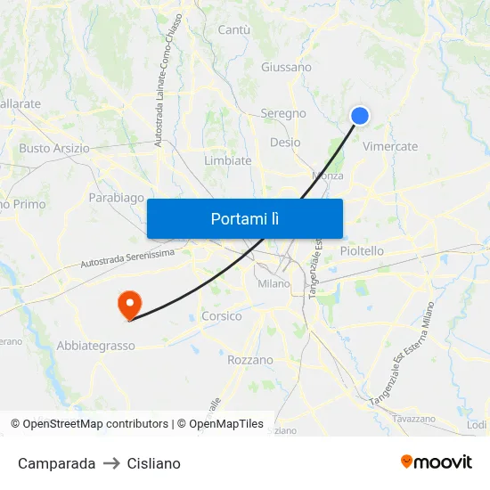 Camparada to Cisliano map