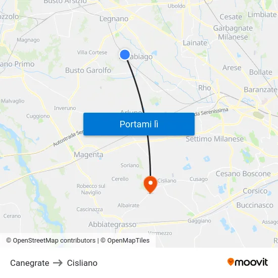Canegrate to Cisliano map
