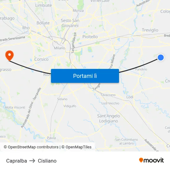 Capralba to Cisliano map