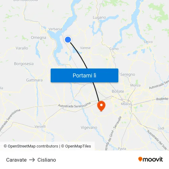 Caravate to Cisliano map