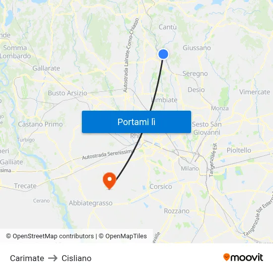 Carimate to Cisliano map