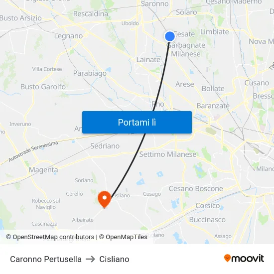 Caronno Pertusella to Cisliano map