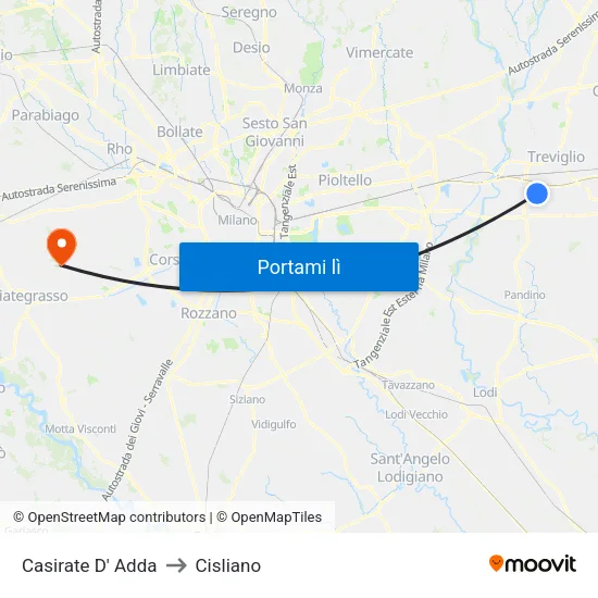 Casirate D' Adda to Cisliano map