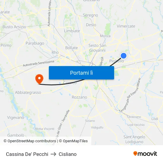 Cassina De' Pecchi to Cisliano map