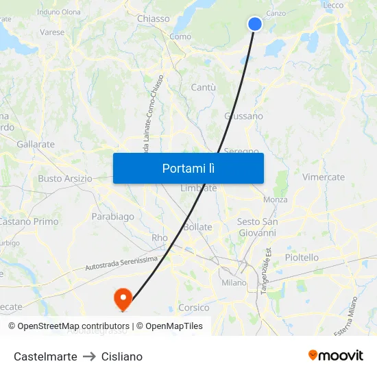 Castelmarte to Cisliano map