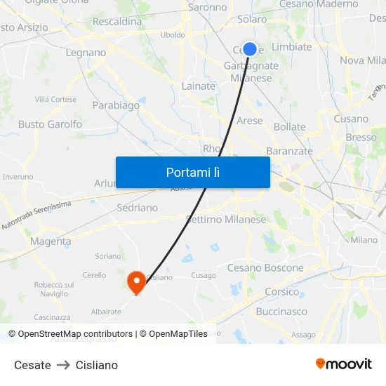 Cesate to Cisliano map