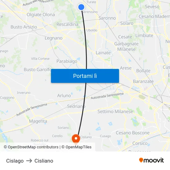 Cislago to Cisliano map