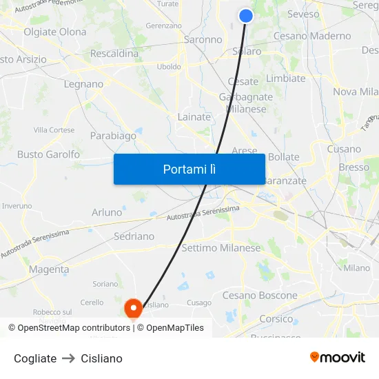 Cogliate to Cisliano map