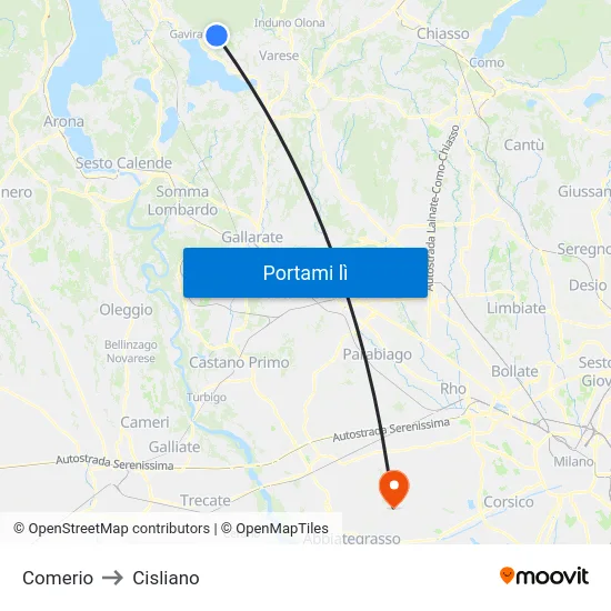 Comerio to Cisliano map