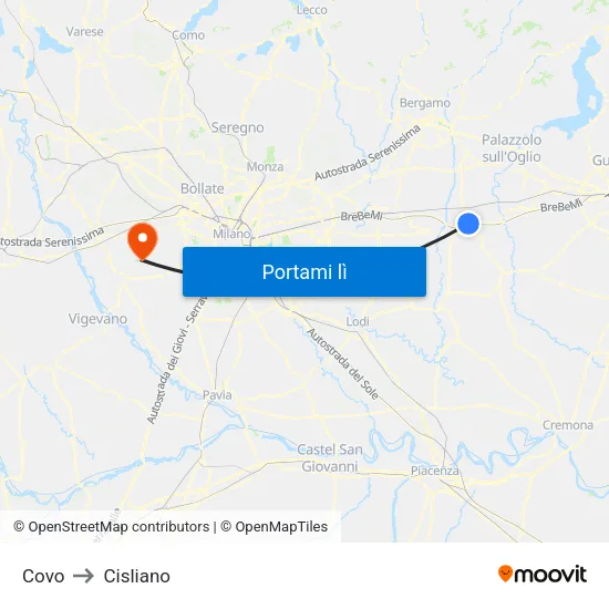 Covo to Cisliano map