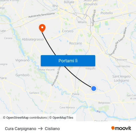 Cura Carpignano to Cisliano map