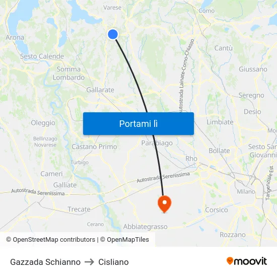 Gazzada Schianno to Cisliano map