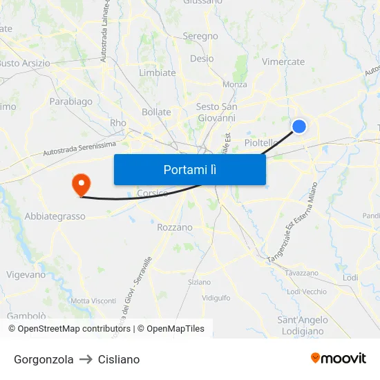 Gorgonzola to Cisliano map