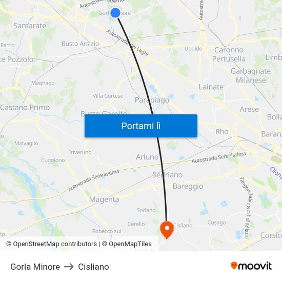 Gorla Minore to Cisliano map