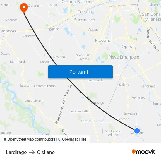 Lardirago to Cisliano map