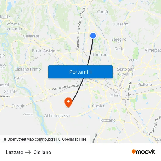 Lazzate to Cisliano map