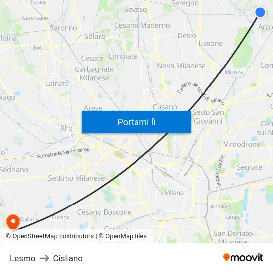 Lesmo to Cisliano map