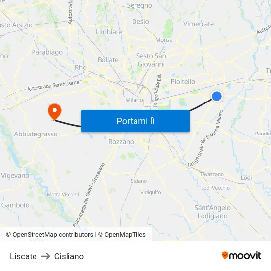 Liscate to Cisliano map