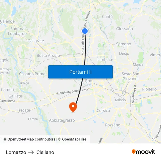 Lomazzo to Cisliano map
