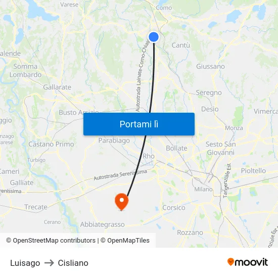 Luisago to Cisliano map
