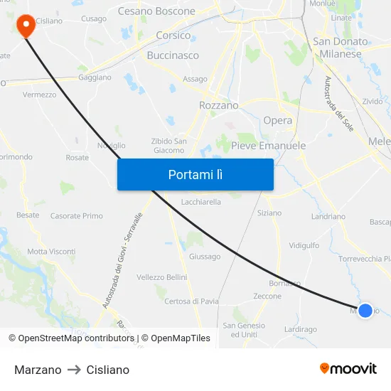Marzano to Cisliano map